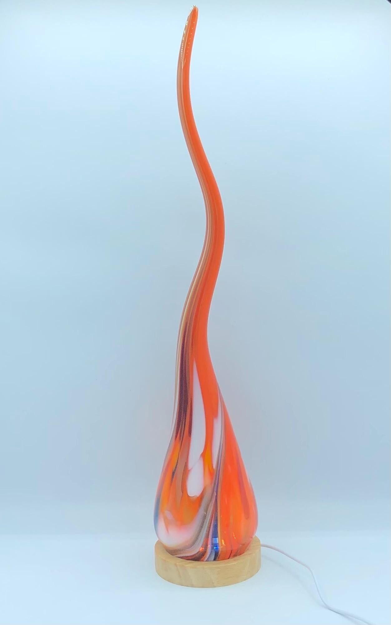 Hand Blown Red Glass Flame Lamp: LED Ambient Light