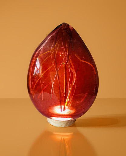 Hand Blown Iridescent Art Glass Lamp: LED Sculpture Light