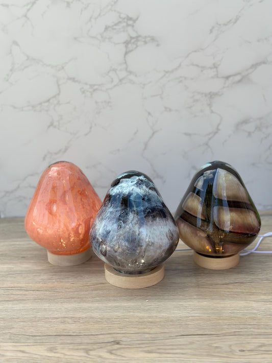 Hand Blown Strawberry Mushroom Glass Lamp: Unique LED Ambient Night Light