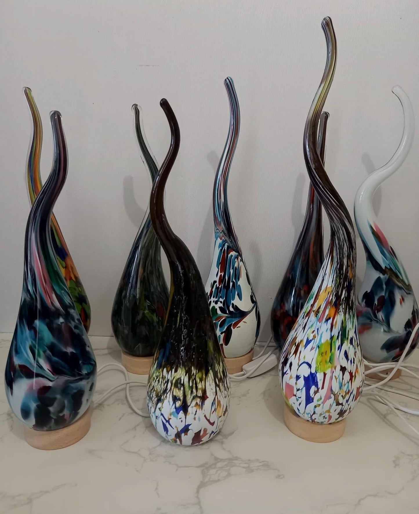 Hand Blown Glass Swirl Lamp: Colorful Ambient Light, Polish Art Glass