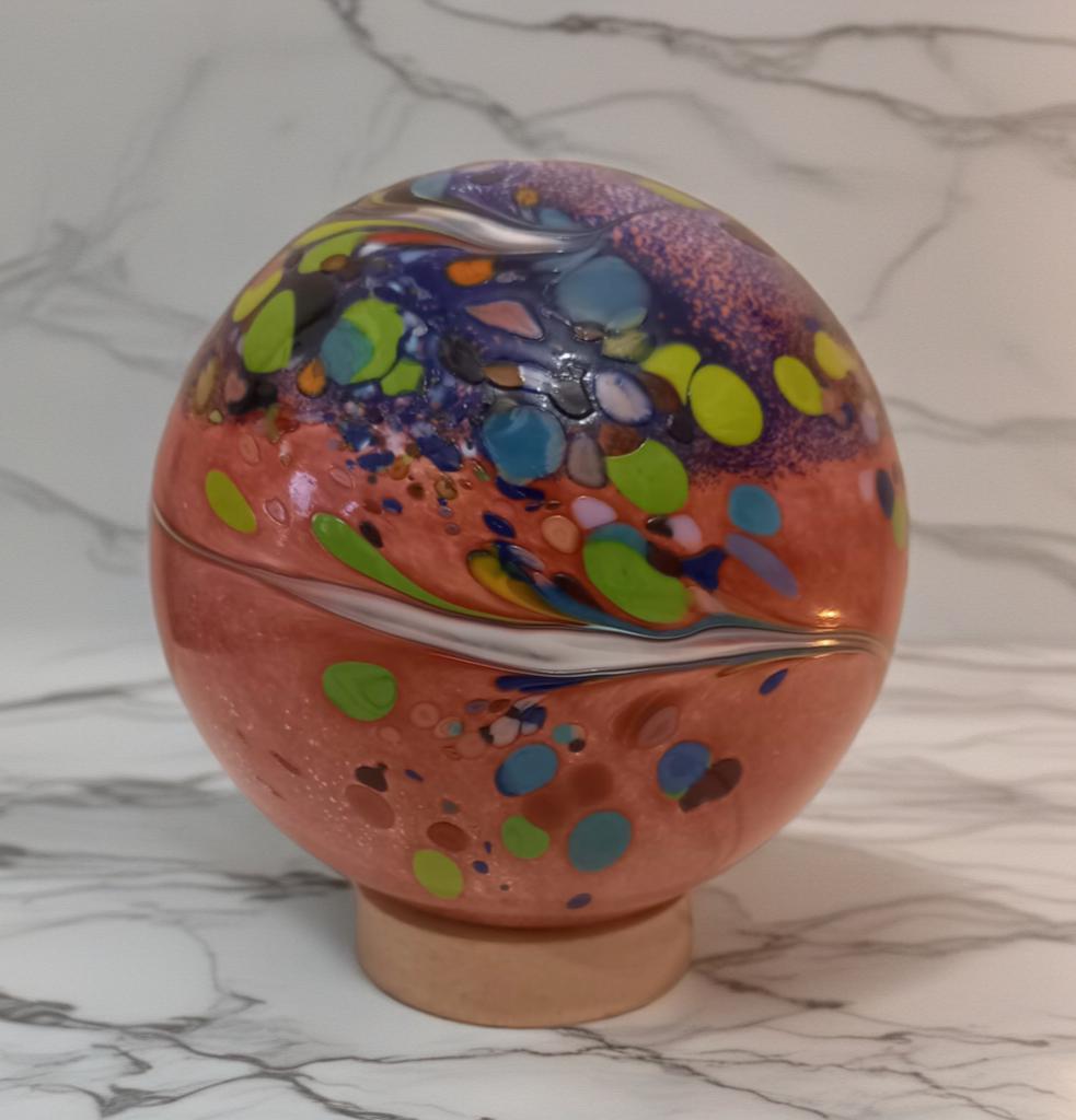 Handcrafted Swirl Glass Sphere Lamp: Golden Amber Ambient Light