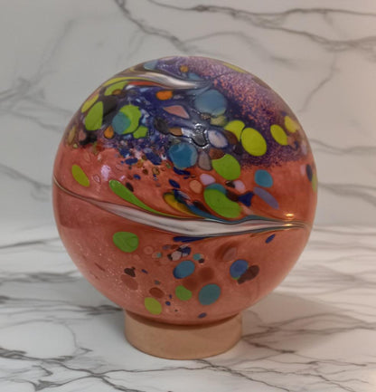Handcrafted Swirl Glass Sphere Lamp: Golden Amber Ambient Light