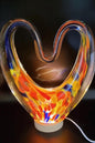 Iridescent Heart Lamp: Hand Blown Glass LED Sculpture, Romantic Home Decor