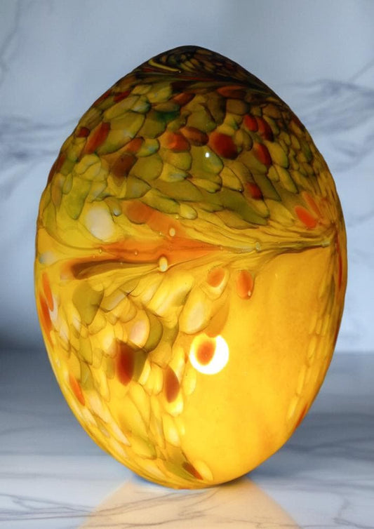 Giant Hand Blown Glass Dinosaur Egg Lamp: Art Deco Table Lamp