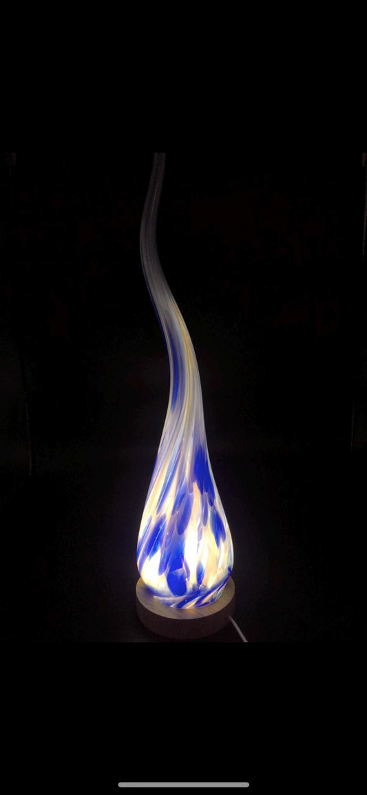 Hand Blown Flame Glass Lamp: LED Ambient Light, USB Powered
