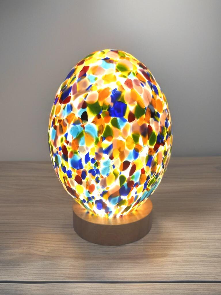 Hand Blown Multicolor Glass Egg Lamp: Art Deco Table Lamp
