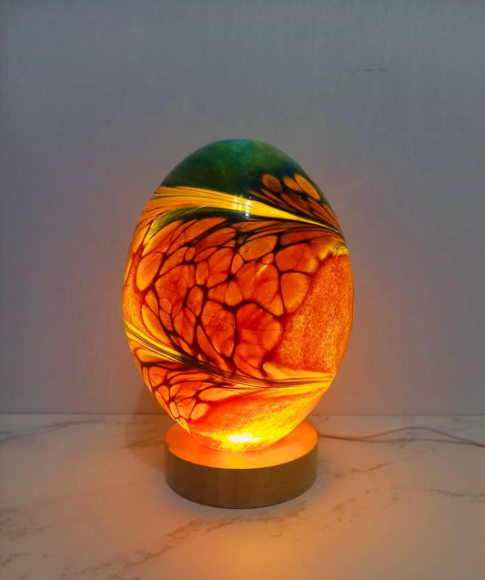 Hand Blown Art Deco Glass Egg Lamp: Unique Night Light