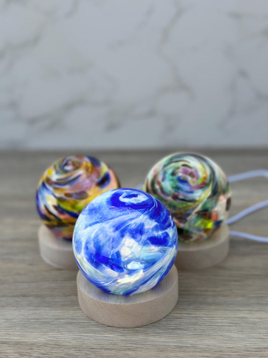 Handcrafted LED Glass Sphere Lamp: 6 Colors, USB Table Light