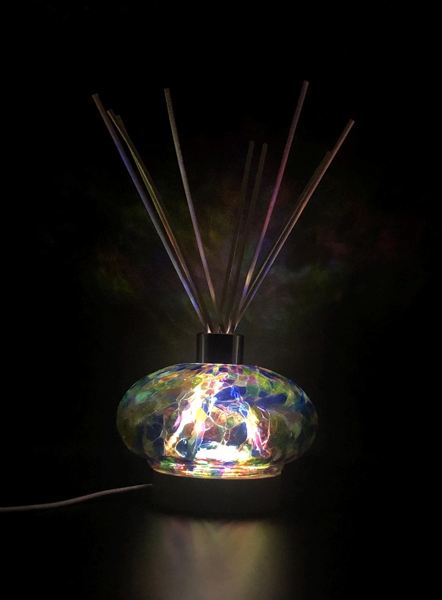 Handcrafted Glass Diffuser Lamp with Wood Stopper & LED Base