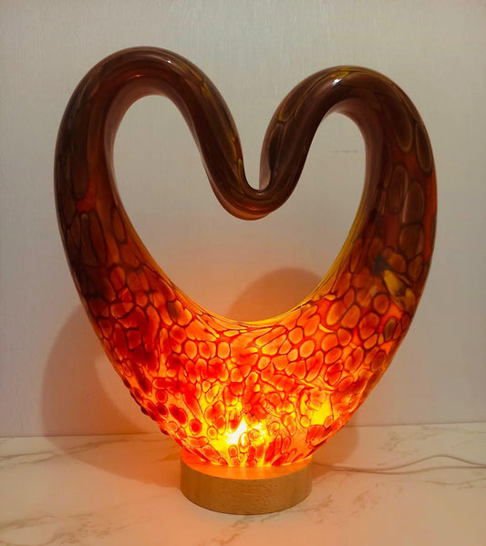 Handcrafted Iridescent Heart Lamp: LED Sculpture Light, Romantic Home Decor