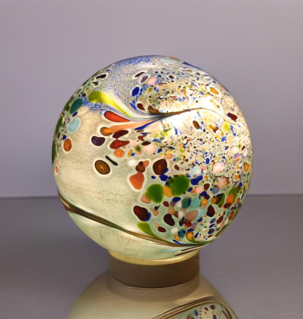Handcrafted  Glass Sphere Lamp: Golden Amber Ambient Light
