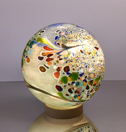 Handcrafted  Glass Sphere Lamp: Golden Amber Ambient Light