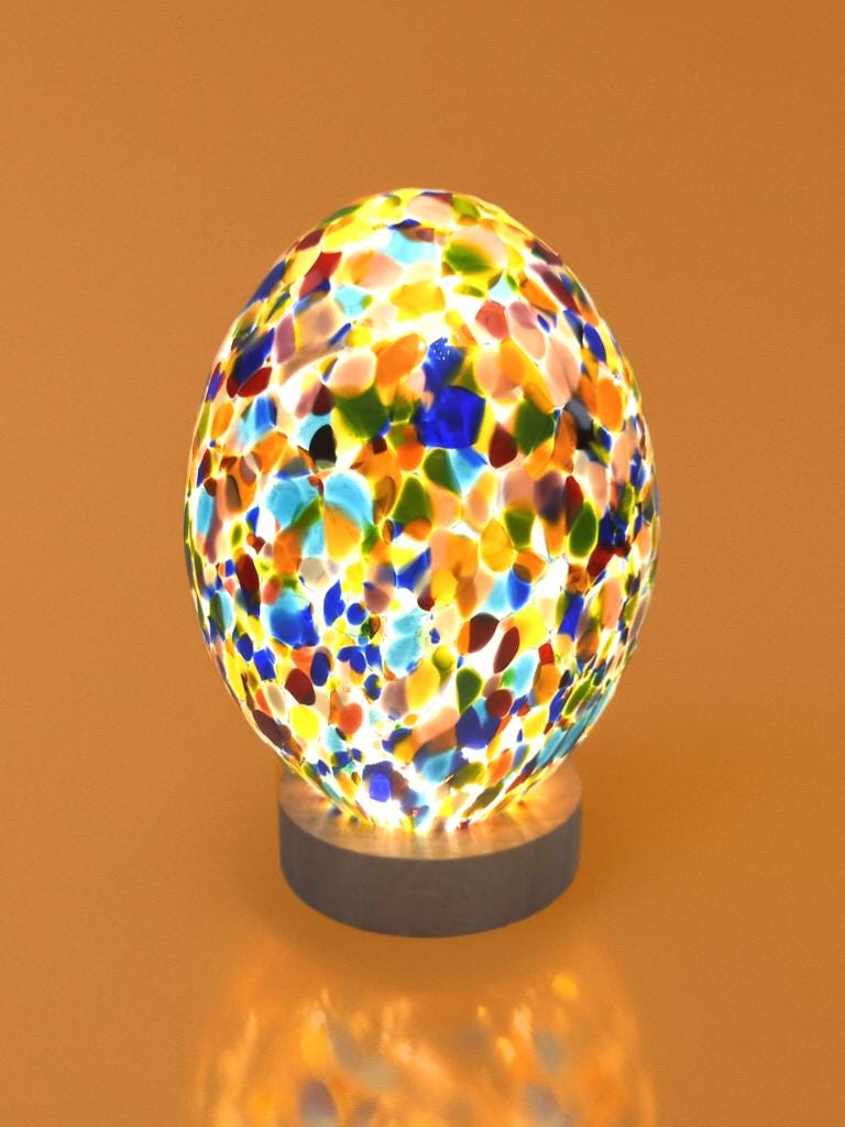 Hand Blown Multicolor Glass Egg Lamp: Art Deco Table Lamp