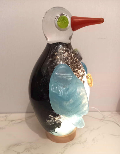 Handblown Glass Penguin Lamp: Whimsical Art Night Light