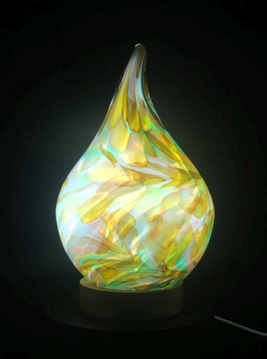 Handblown Green Glass Teardrop Lamp: Colorful Swirl Night Light