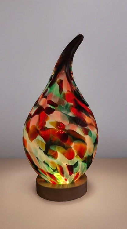 Handblown Glass Teardrop Lamp: Colorful Swirl Art Glass Night Light