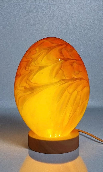 Hand Blown Glass Egg Lamp: Art Deco Tabletop Night Light