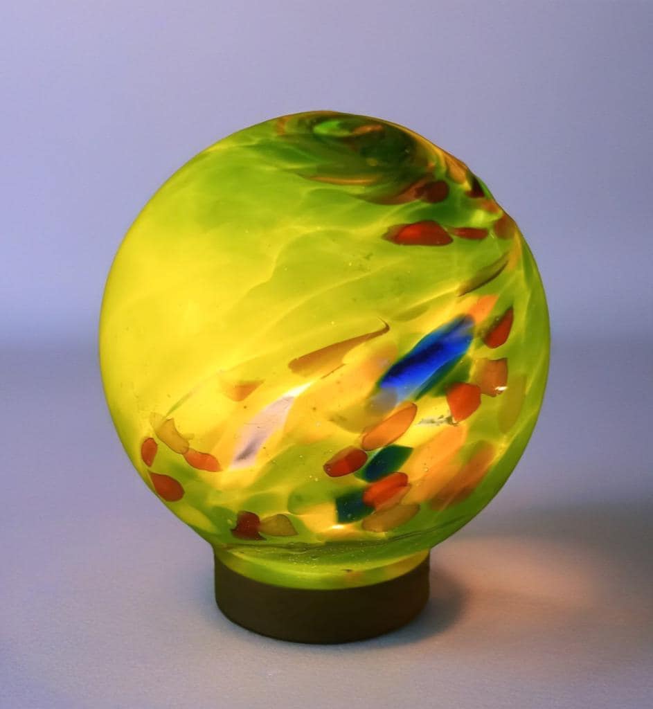 Handcrafted Green Swirl Glass Sphere Lamp: Cosy Ambient Light