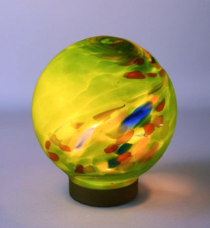 Handcrafted Green Swirl Glass Sphere Lamp: Cosy Ambient Light