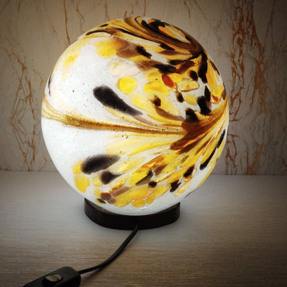 Golden Swirl Glass Sphere Lamp: Handcrafted Artisan Warm Ambient Light