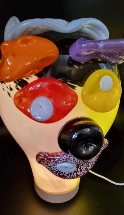 Handblown Glass Clown Lamp: Colorful Whimsical Art Night Light