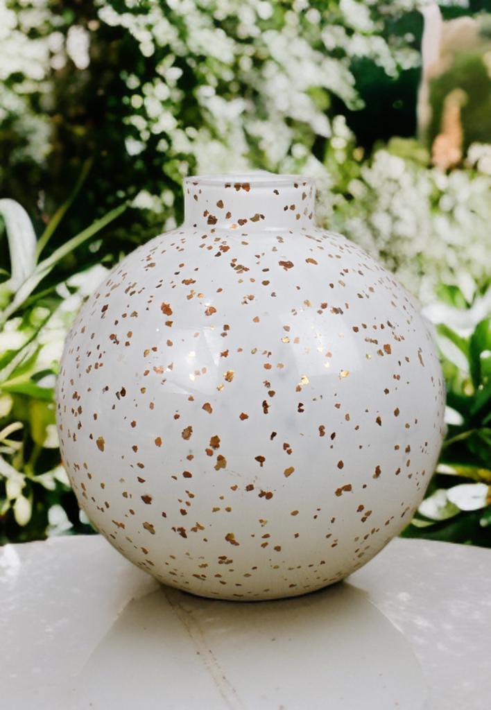 16cm Mouth Blown Glass Vase White Home Decor,
