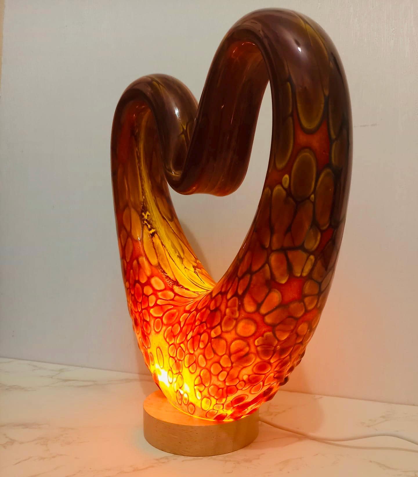Handcrafted Iridescent Heart Lamp: LED Sculpture Light, Romantic Home Decor