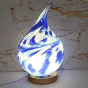 Yellow/Brown Handblown Glass Teardrop Lamp: Colourful Swirl Art Decor