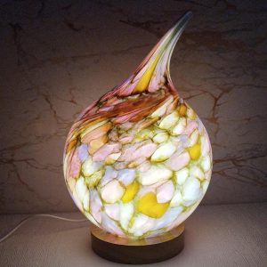 White/Blue Handblown Glass Teardrop Lamp: Colourful Swirl Art Decor