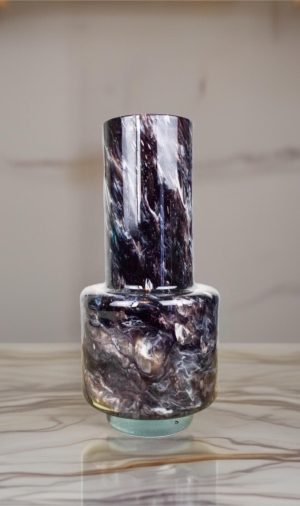 Handmade Mouth Blown Black Glass Vase - Elegant Home Decor (30cm)