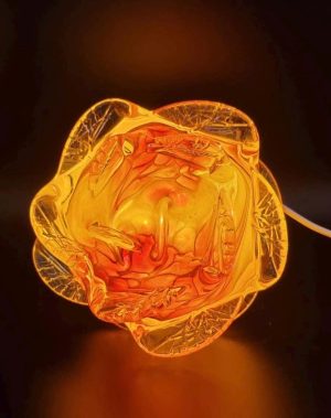 Iridescent Rose Glass Lamp: Hand-Blown LED Sculpture, USB Powered