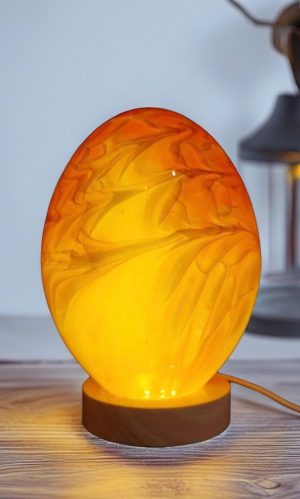 Hand Blown Glass Egg Lamp: Art Deco Tabletop Night Light
