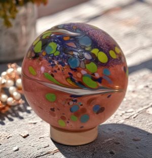 Handcrafted Swirl Glass Sphere Lamp: Golden Amber Ambient Light