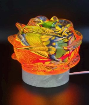 Iridescent Art Glass Rose Lamp: Hand-Blown LED Sculpture
