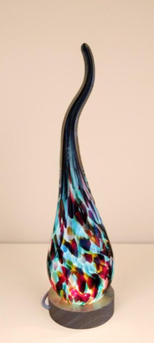 Hand Blown Flame Glass Lamp: LED Ambient Light, Unique Art Decor