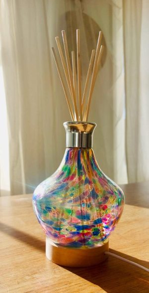 Handmade Iridescent Glass Diffuser Bottle: Artistic Home Aroma Decor