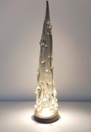 White Glass Christmas Tree Lamp | 30–35 cm | Soft LED Glow | Handblown Winter Decoration