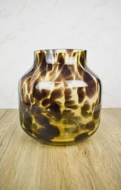 Hand Blown Glass Vase: Hand Painted Art Decor, Brown, 22cm