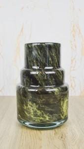 Hand Blown Green Glass Vase: Hand Painted Art Decor