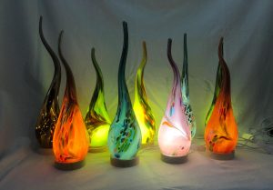 Handmade Flame Glass Lamp: LED Art Light - Red, Green, Pink, Orange
