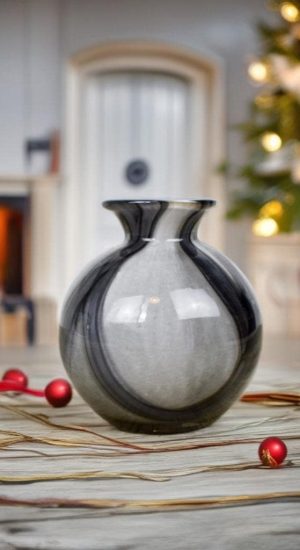 Hand Blown Glass Vase | Black Painted Design, Art Decor