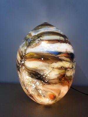 Hand Blown Dinosaur Egg Glass Lamp: Unique LED Sculpture Lamp