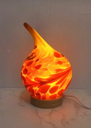 Handblown Green Glass Teardrop Lamp: Colorful Swirl Night Light