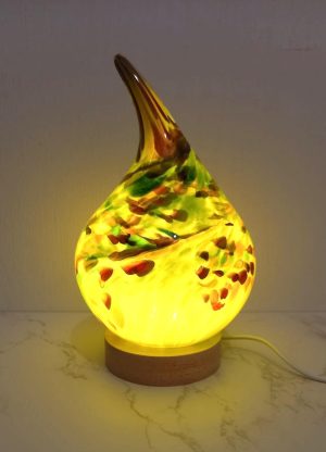 Blue/White Handblown Blue Glass Teardrop Lamp: Colourful Swirl Night Light